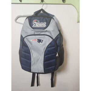 New England Patriots NFL Backpack Embroidered Logo Gray Blue Padded‎ School Book